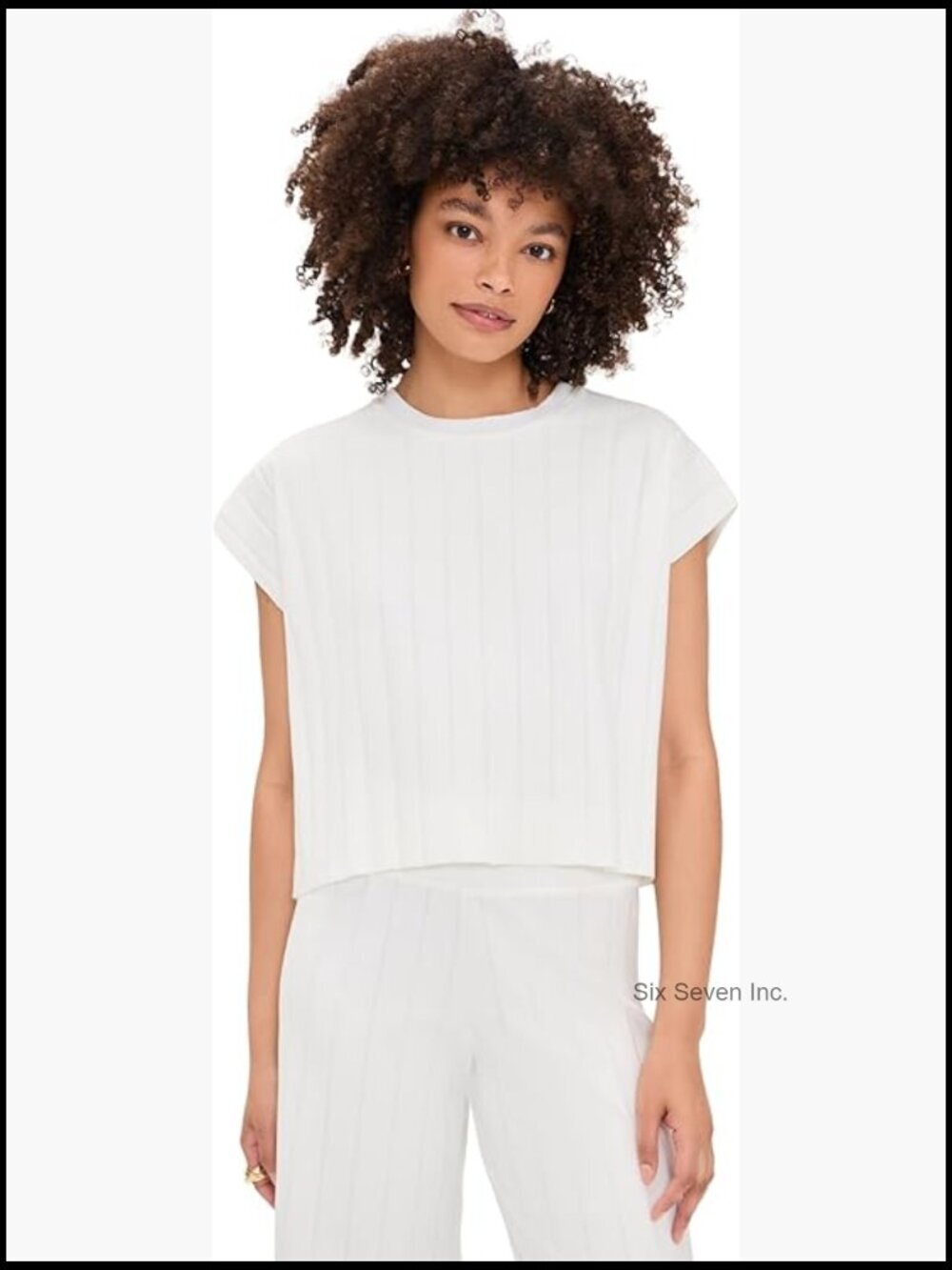 Wide Rib Short Sleeve Top, Lightweight Super-Stretch Knit